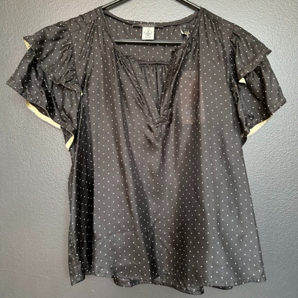 Maison Scotch Polka Dot Ruffle Sleeve Blouse – black/ivory - M